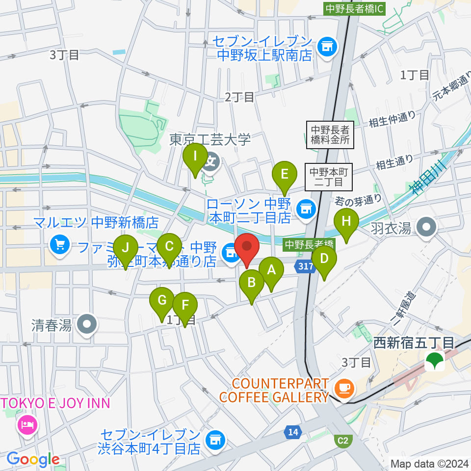 ロックフォード MELODIA Tokyo周辺のファミレス・ファーストフード一覧地図