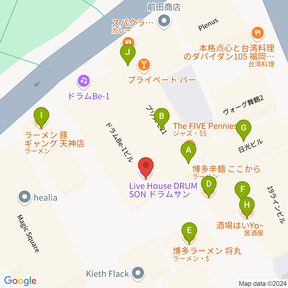 福岡DRUM SON周辺のファミレス・ファーストフード一覧地図