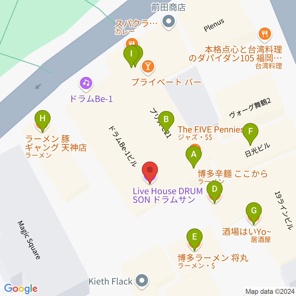 福岡DRUM SON周辺のファミレス・ファーストフード一覧地図