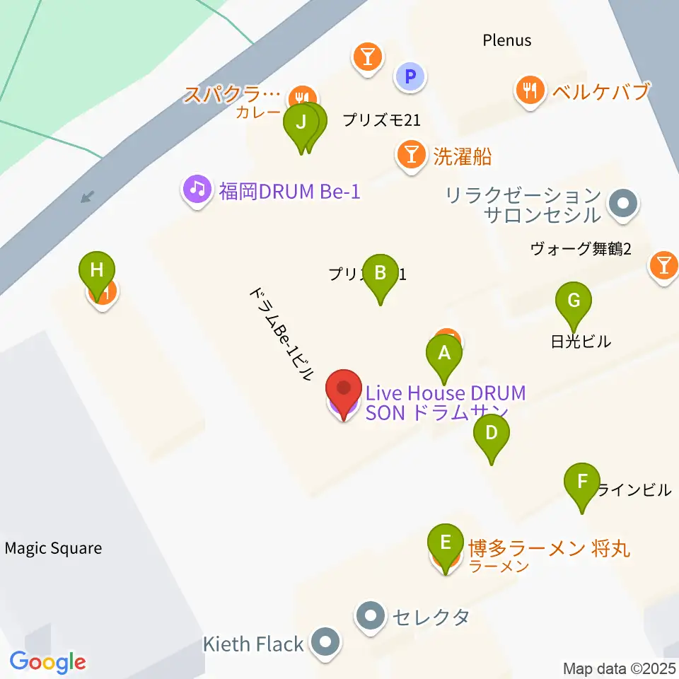 福岡DRUM SON周辺のファミレス・ファーストフード一覧地図