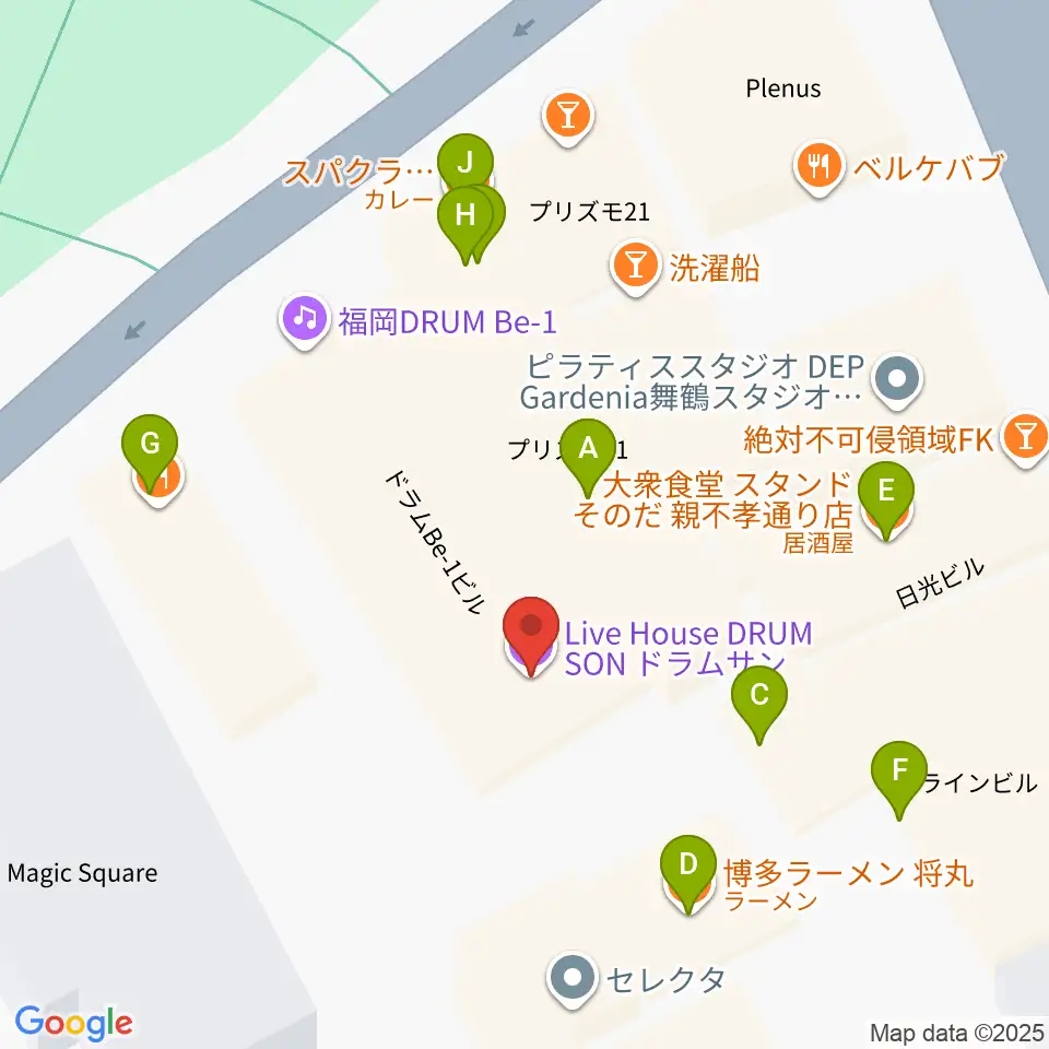 福岡DRUM SON周辺のファミレス・ファーストフード一覧地図