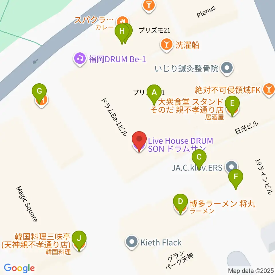 福岡DRUM SON周辺のファミレス・ファーストフード一覧地図