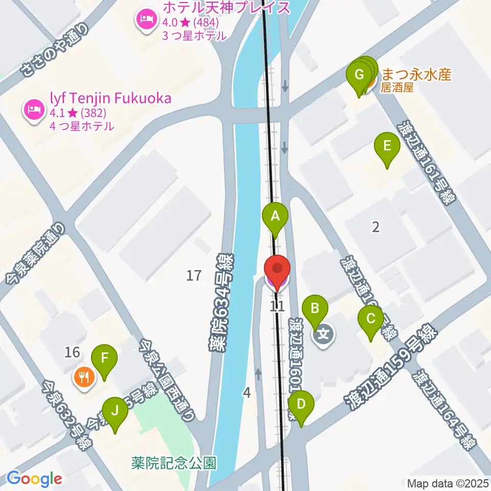 福岡薬院ビートステーション周辺のファミレス・ファーストフード一覧地図