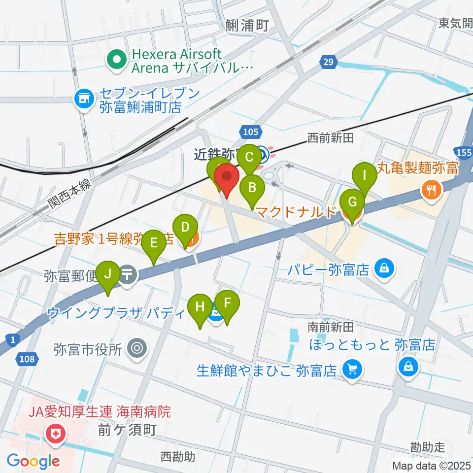 ポワンポワンスタジオ弥富校周辺のファミレス・ファーストフード一覧地図