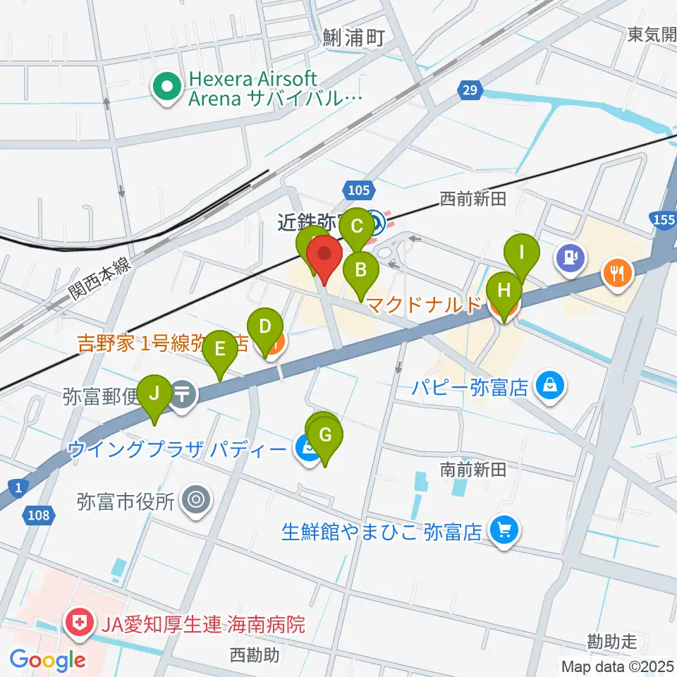 ポワンポワンスタジオ弥富校周辺のファミレス・ファーストフード一覧地図