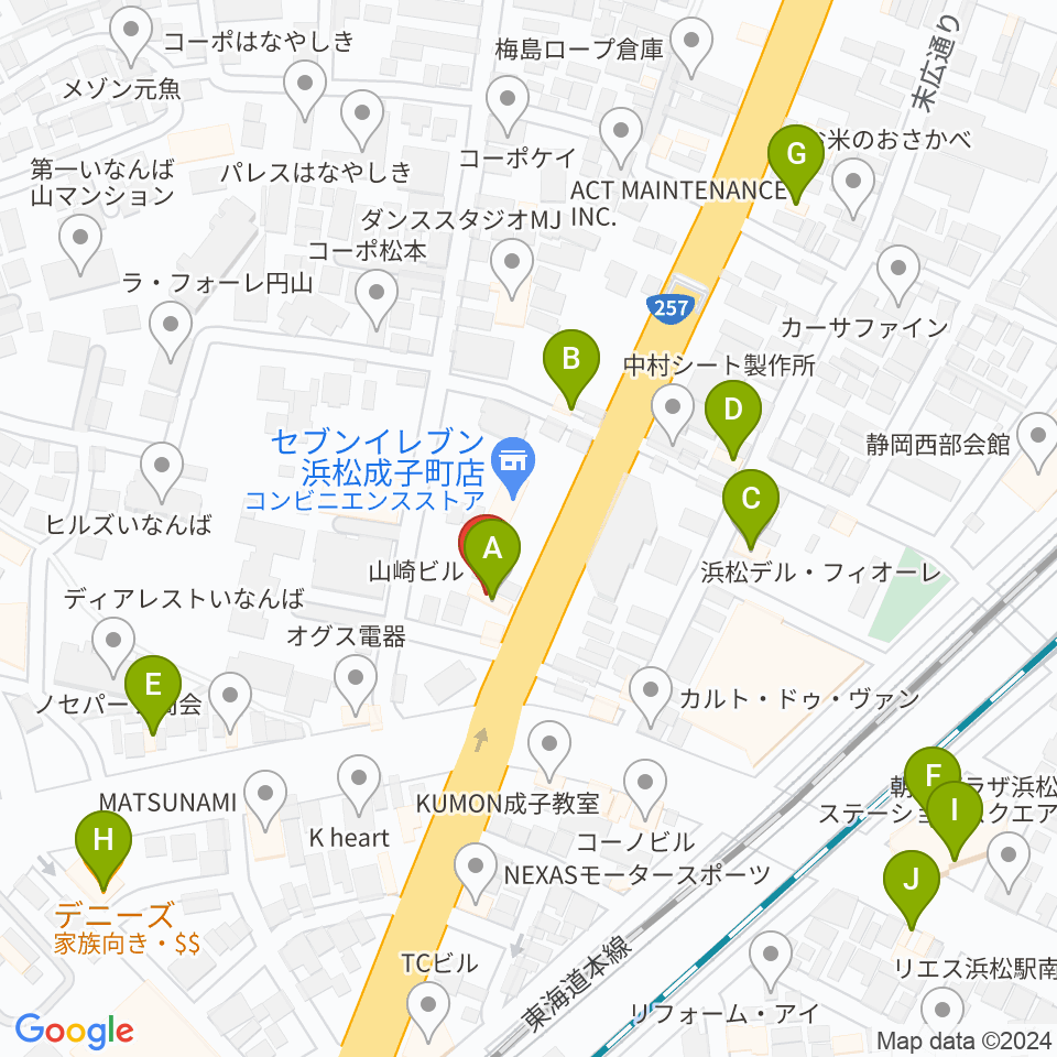 浜松ズート・ホーン・ロロ周辺のファミレス・ファーストフード一覧地図