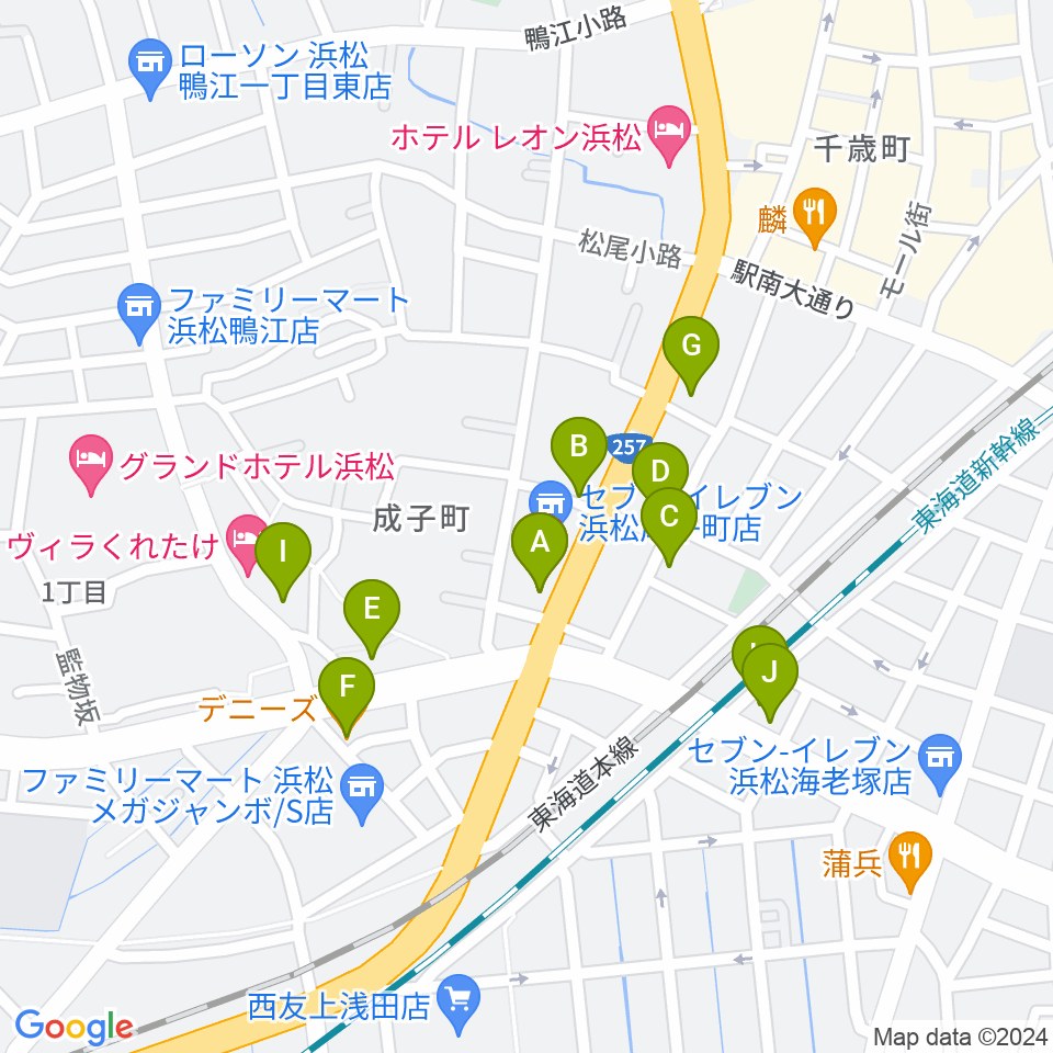 浜松ズート・ホーン・ロロ周辺のファミレス・ファーストフード一覧地図