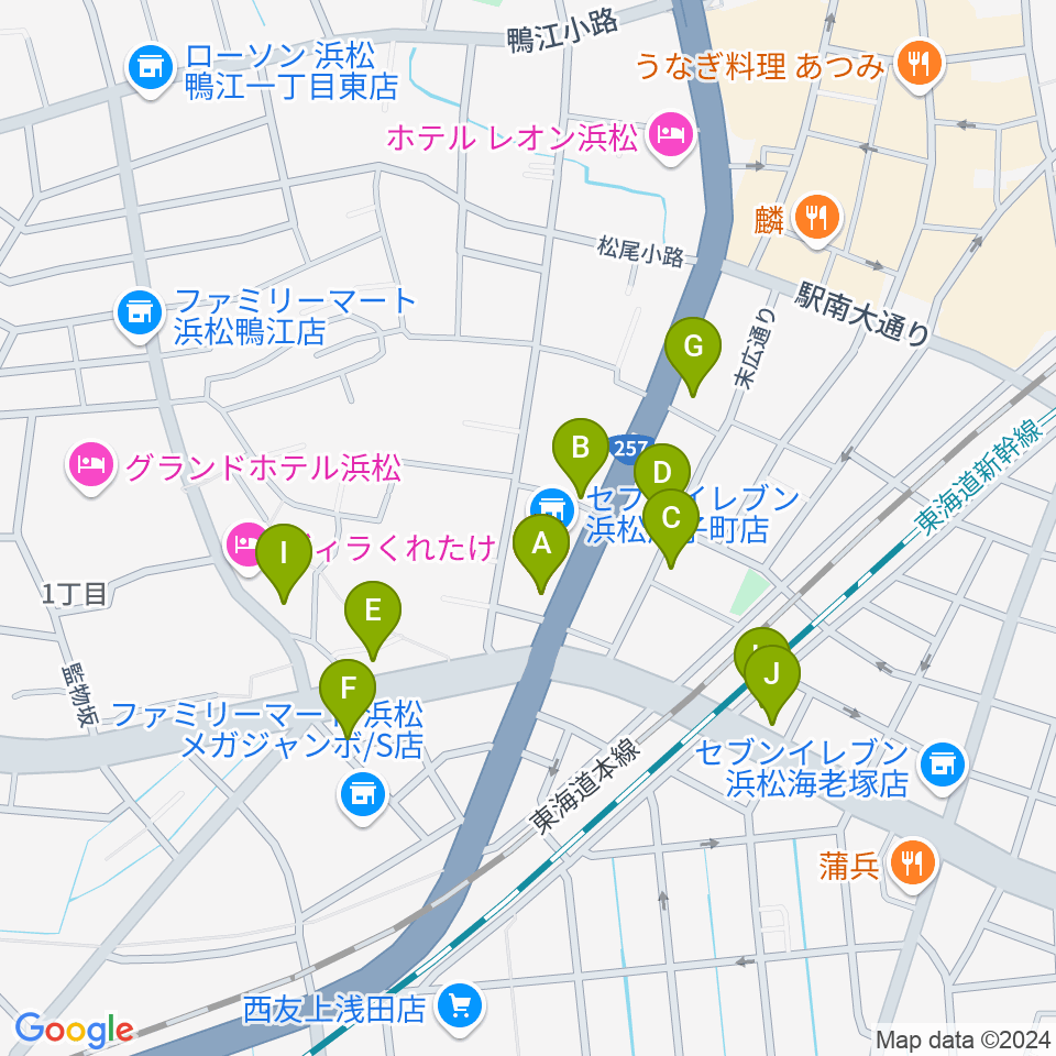 浜松ズート・ホーン・ロロ周辺のファミレス・ファーストフード一覧地図