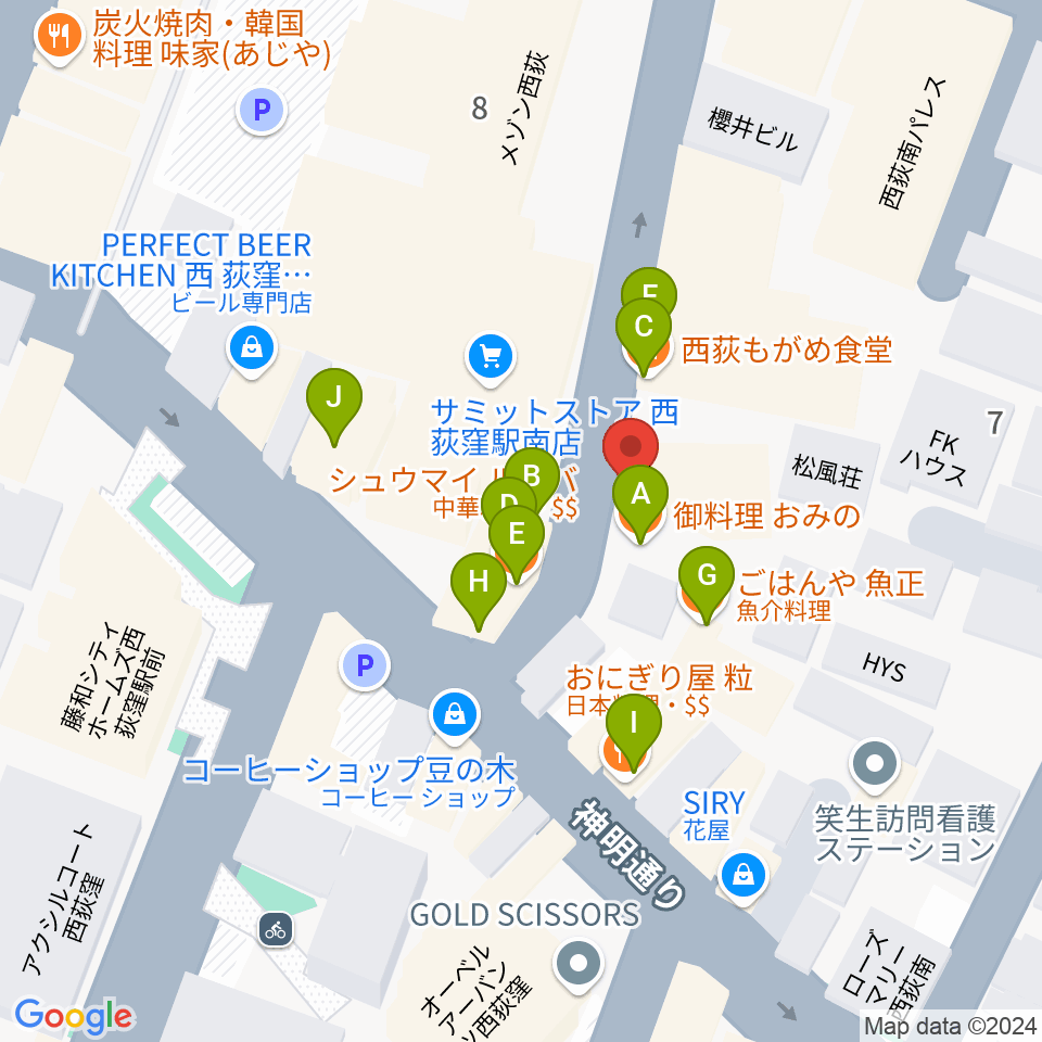 w.jaz周辺のファミレス・ファーストフード一覧地図