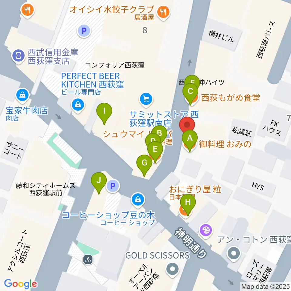 w.jaz周辺のファミレス・ファーストフード一覧地図