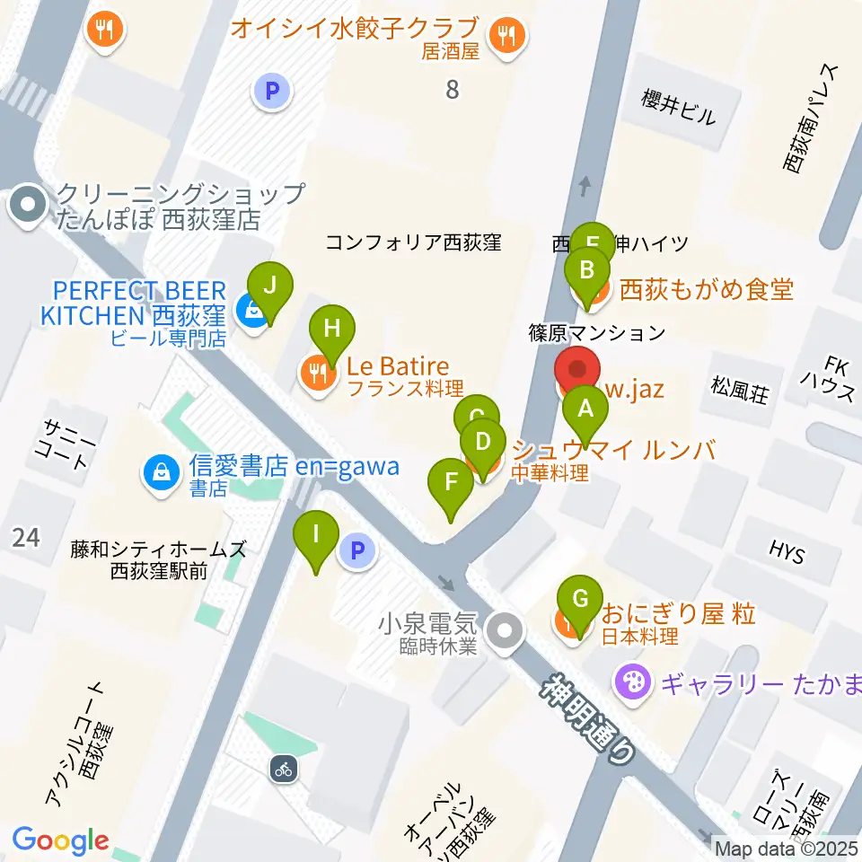 w.jaz周辺のファミレス・ファーストフード一覧地図