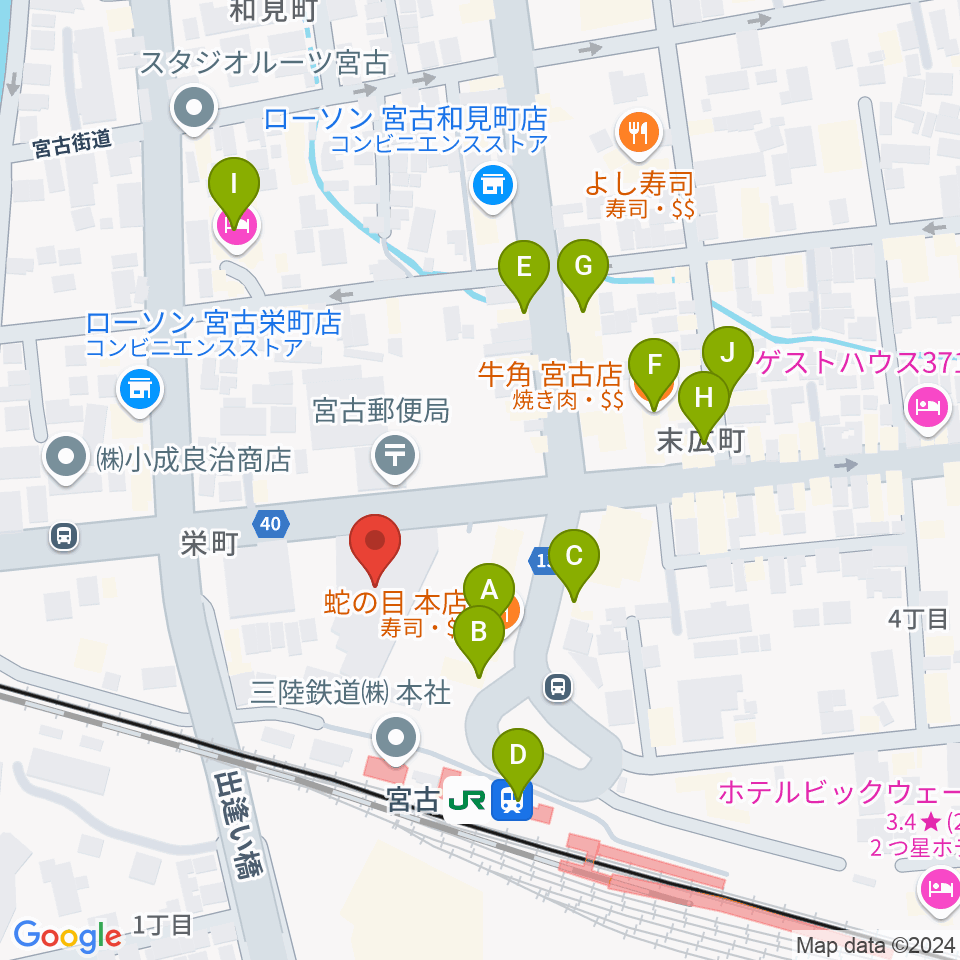 みやこハーバーラジオ周辺のファミレス・ファーストフード一覧地図