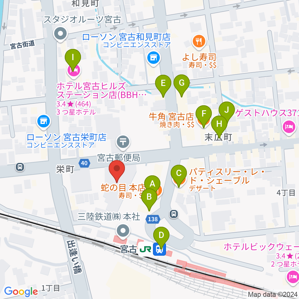 みやこハーバーラジオ周辺のファミレス・ファーストフード一覧地図