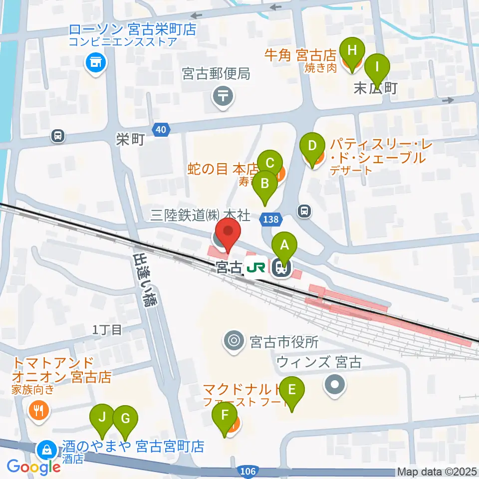 みやこハーバーラジオ周辺のファミレス・ファーストフード一覧地図
