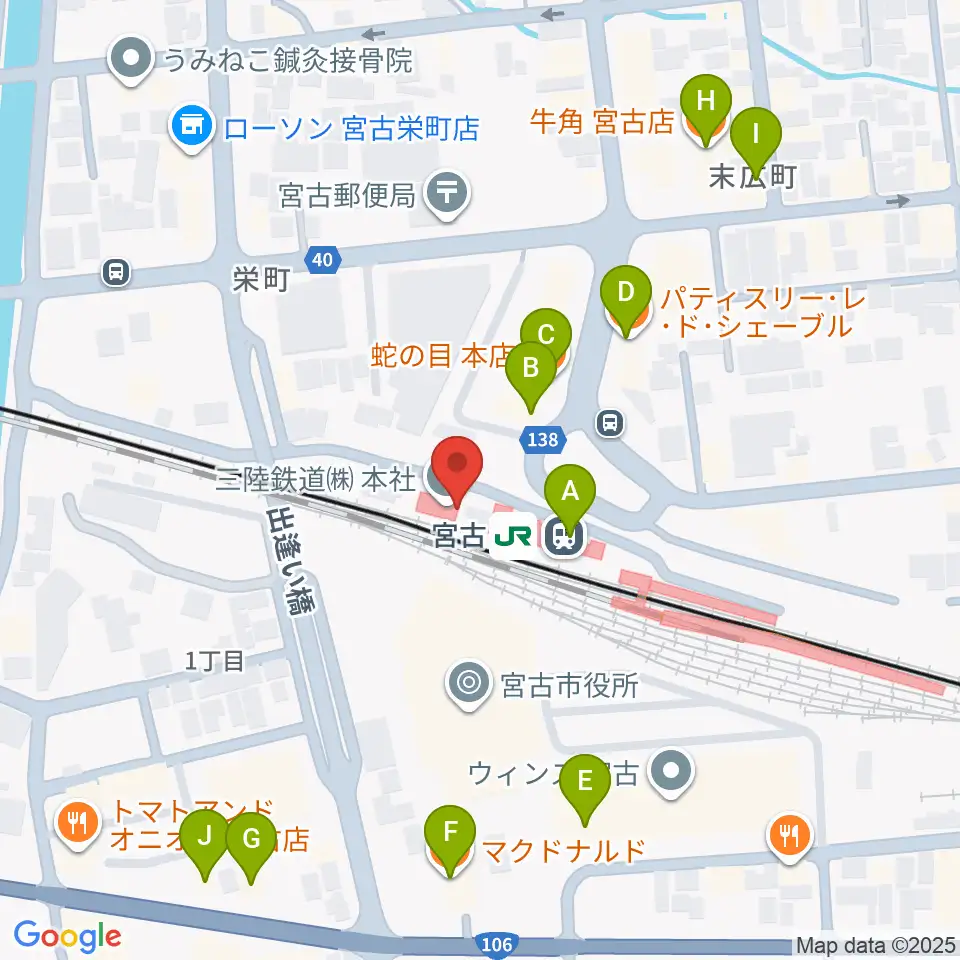 みやこハーバーラジオ周辺のファミレス・ファーストフード一覧地図