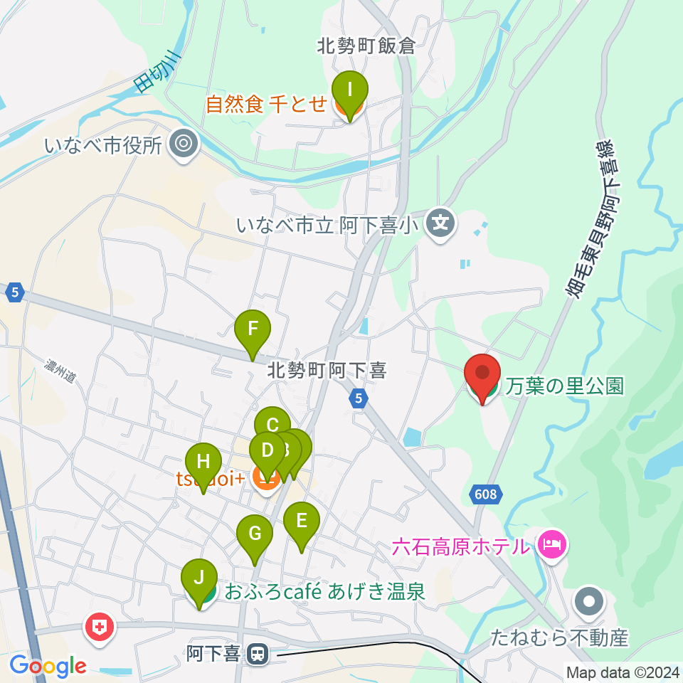 いなべ市北勢市民会館周辺のファミレス・ファーストフード一覧地図