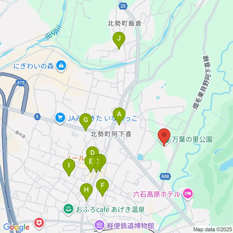 いなべ市北勢市民会館周辺のファミレス・ファーストフード一覧地図