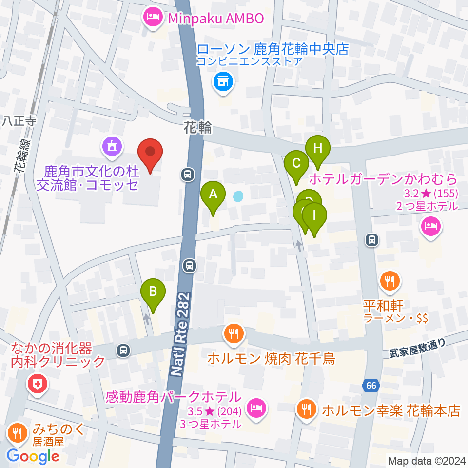 鹿角市文化の杜交流館 コモッセ周辺のファミレス・ファーストフード一覧地図