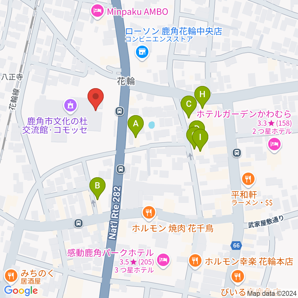 鹿角市文化の杜交流館 コモッセ周辺のファミレス・ファーストフード一覧地図