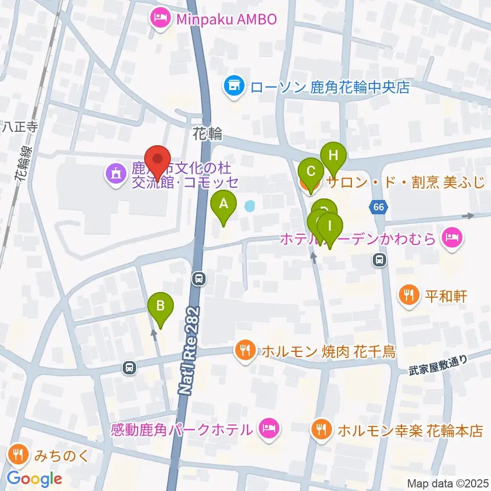 鹿角市文化の杜交流館 コモッセ周辺のファミレス・ファーストフード一覧地図
