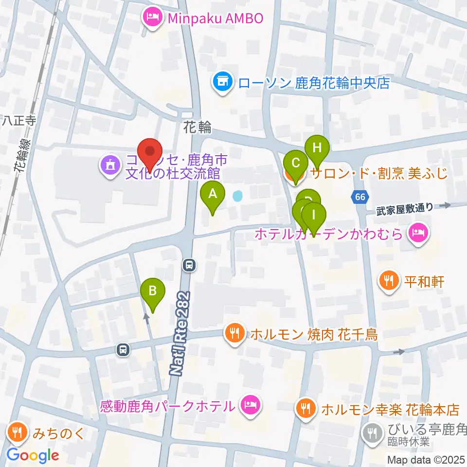 鹿角市文化の杜交流館 コモッセ周辺のファミレス・ファーストフード一覧地図