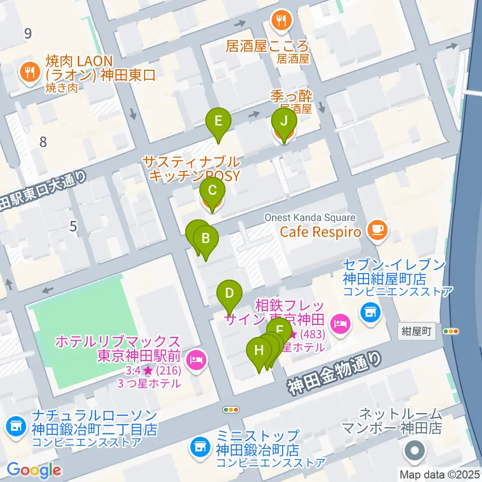 神田ISOLDE周辺のファミレス・ファーストフード一覧地図