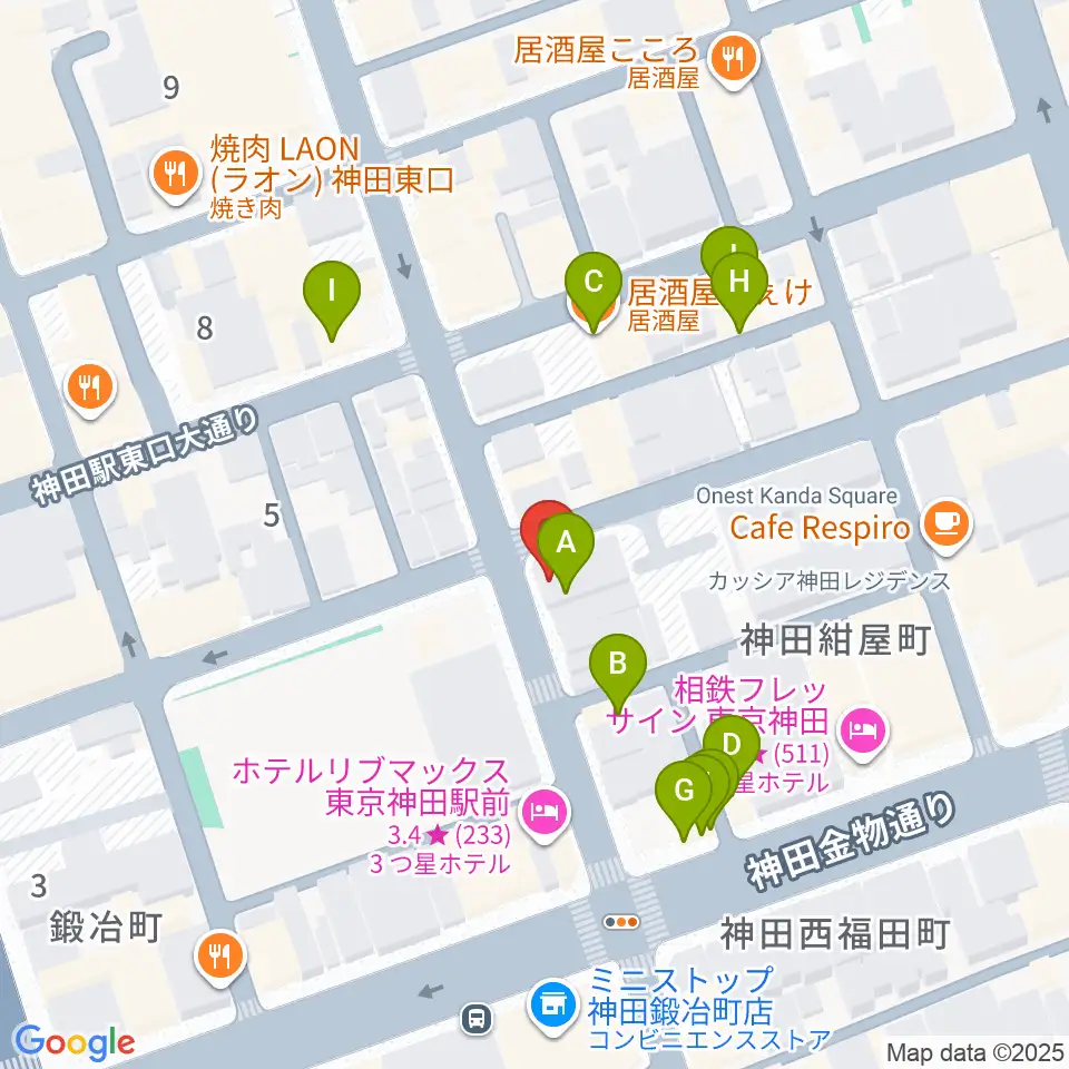 神田ISOLDE周辺のファミレス・ファーストフード一覧地図