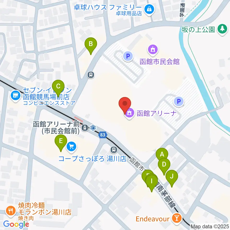 函館アリーナ周辺のファミレス・ファーストフード一覧地図