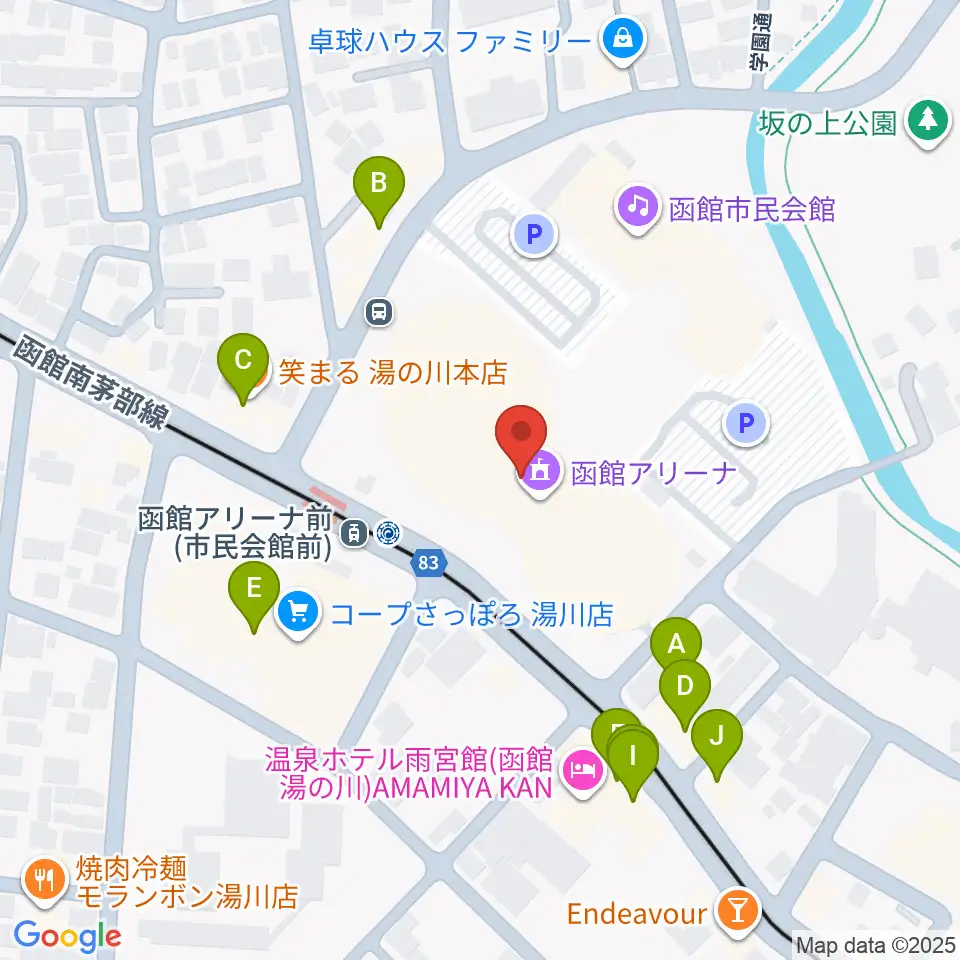 函館アリーナ周辺のファミレス・ファーストフード一覧地図