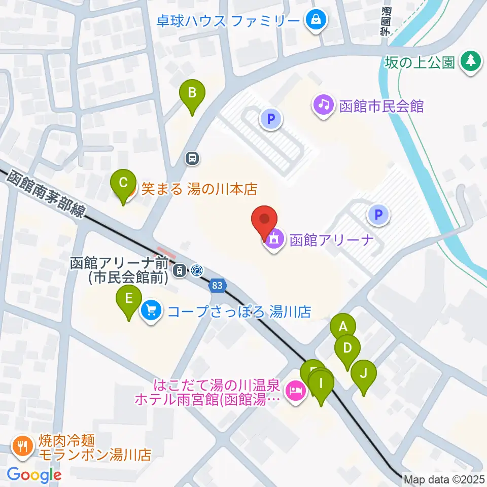 函館アリーナ周辺のファミレス・ファーストフード一覧地図