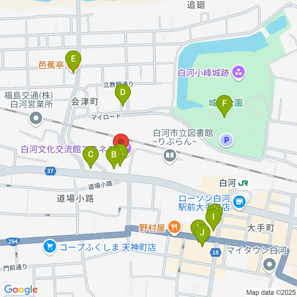 白河文化交流館コミネス周辺のファミレス・ファーストフード一覧地図