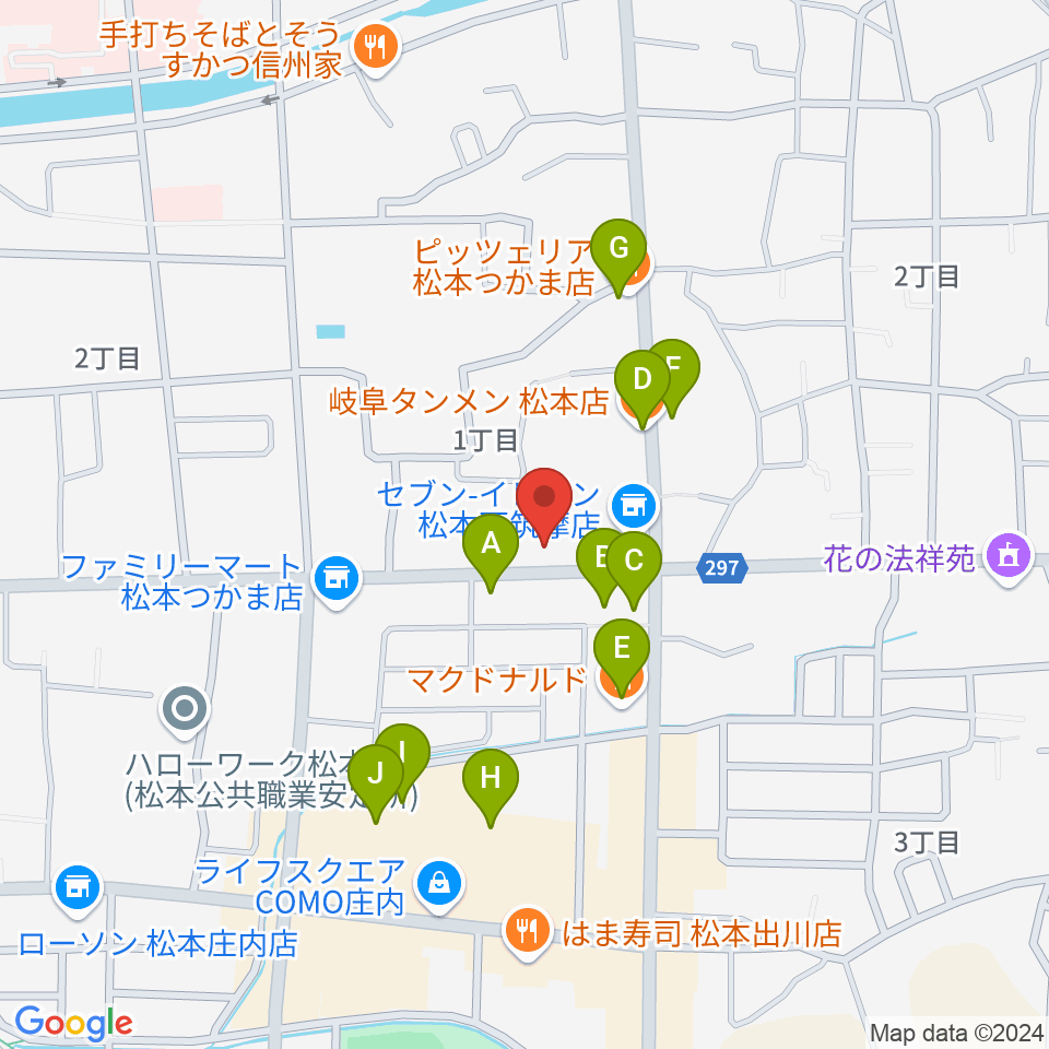 FMまつもと周辺のファミレス・ファーストフード一覧地図