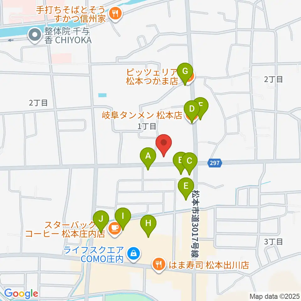 FMまつもと周辺のファミレス・ファーストフード一覧地図