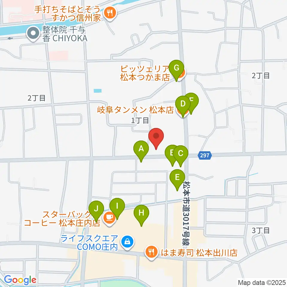 FMまつもと周辺のファミレス・ファーストフード一覧地図