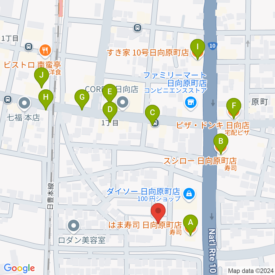 FMひゅうが周辺のファミレス・ファーストフード一覧地図