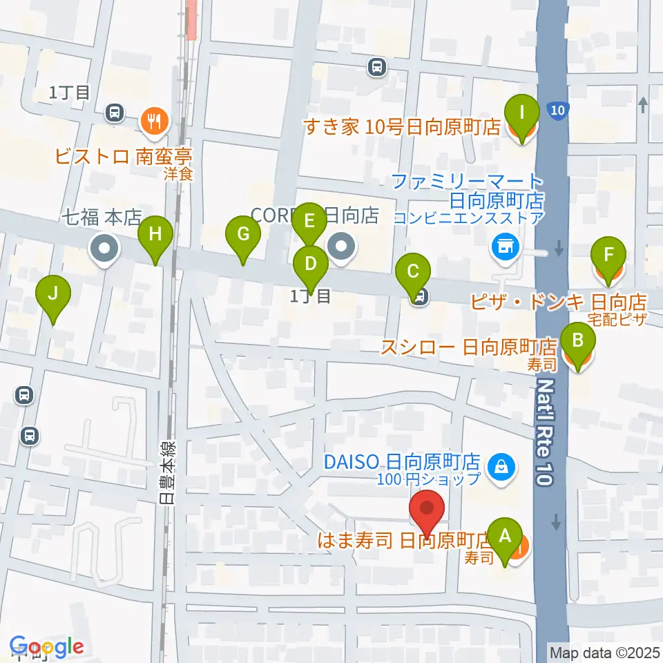 FMひゅうが周辺のファミレス・ファーストフード一覧地図