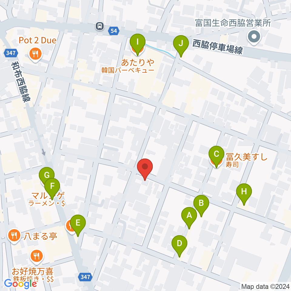 (有)岡本ピアノ工房周辺のファミレス・ファーストフード一覧地図