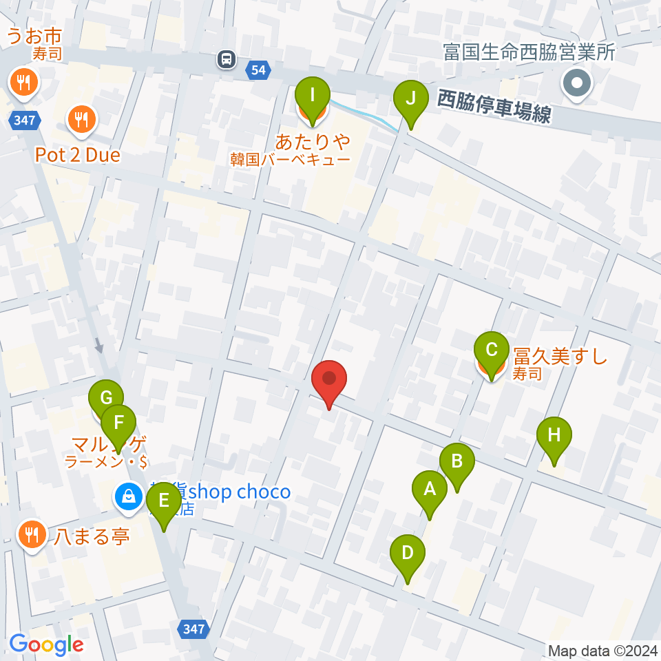 (有)岡本ピアノ工房周辺のファミレス・ファーストフード一覧地図