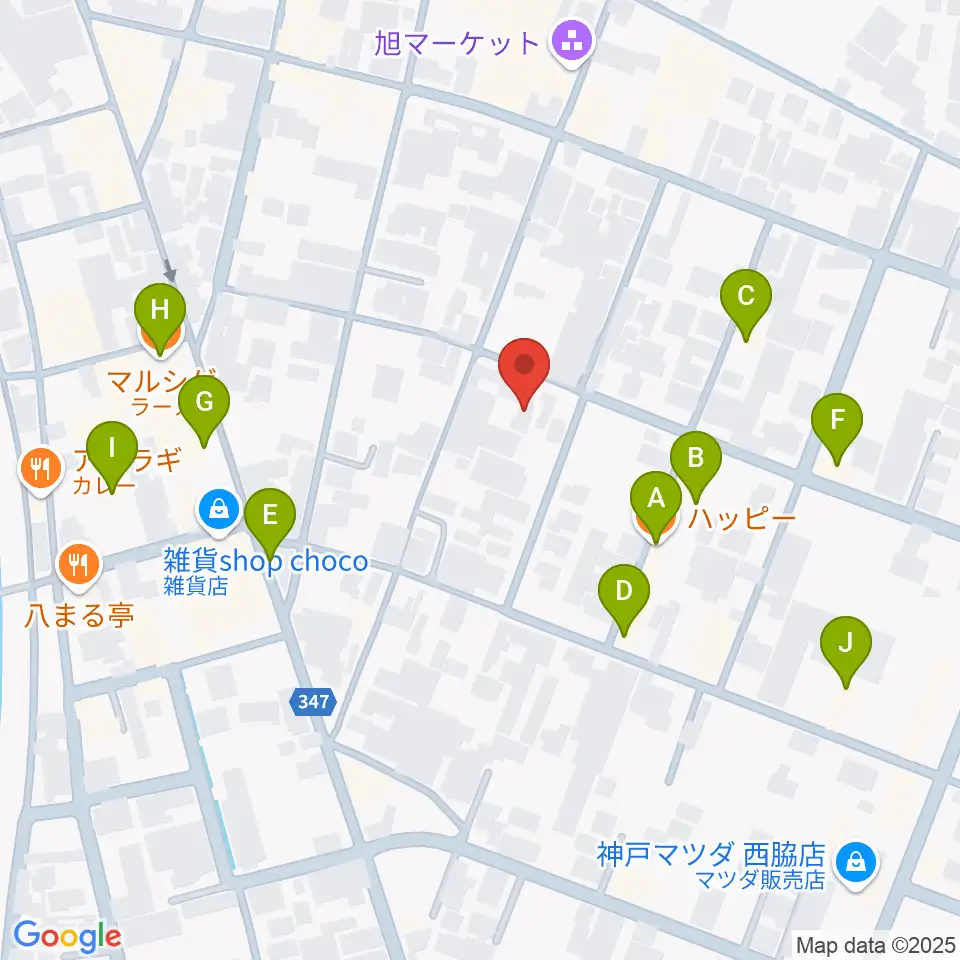岡本ピアノ工房周辺のファミレス・ファーストフード一覧地図