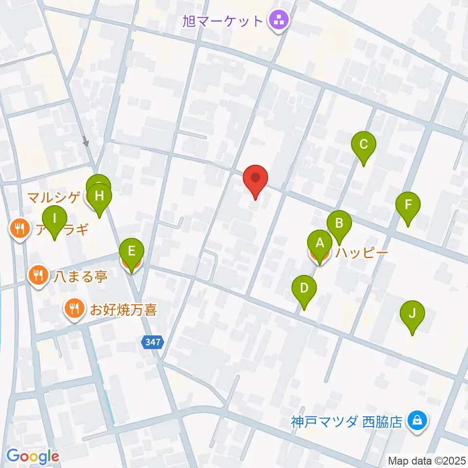 岡本ピアノ工房周辺のファミレス・ファーストフード一覧地図