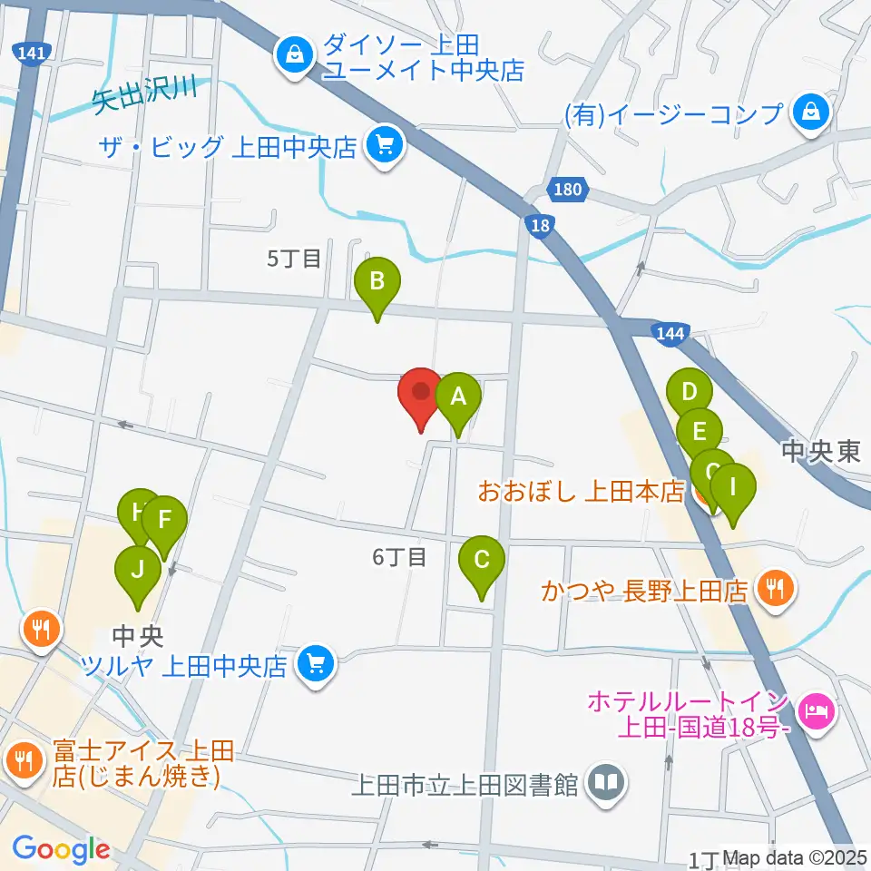 中澤ホール周辺のファミレス・ファーストフード一覧地図