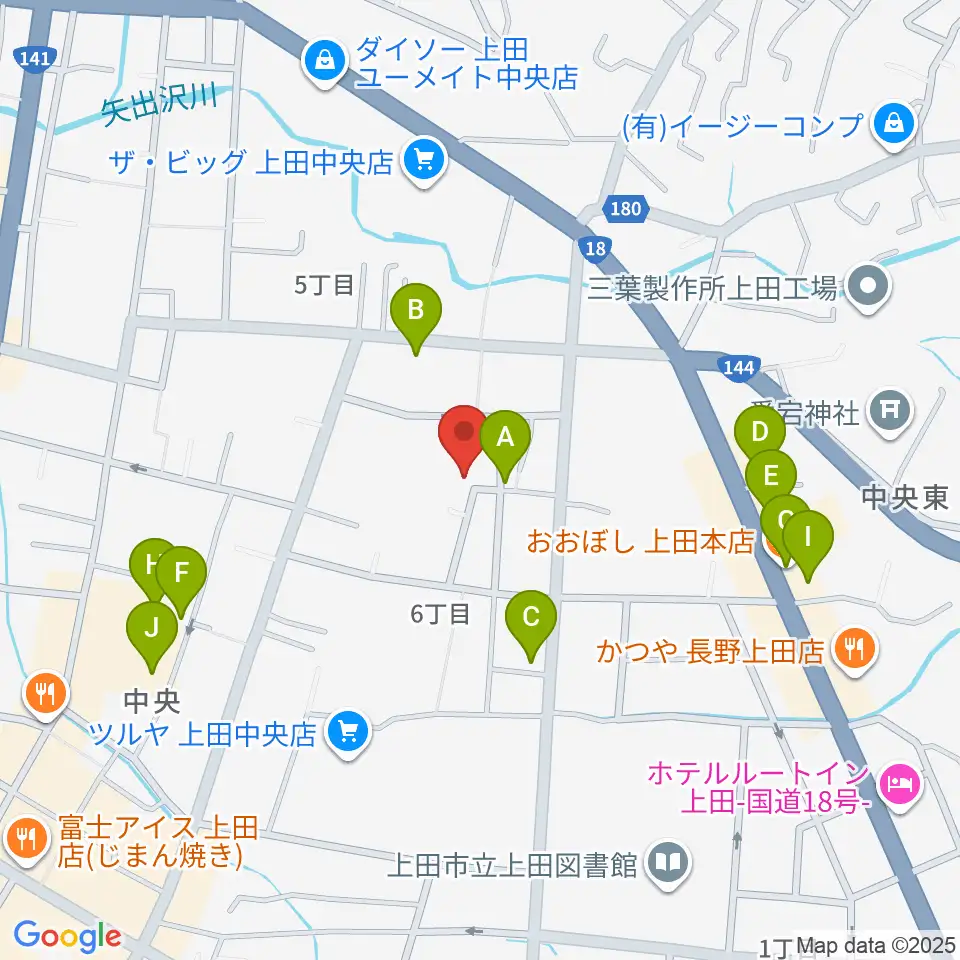 中澤ホール周辺のファミレス・ファーストフード一覧地図
