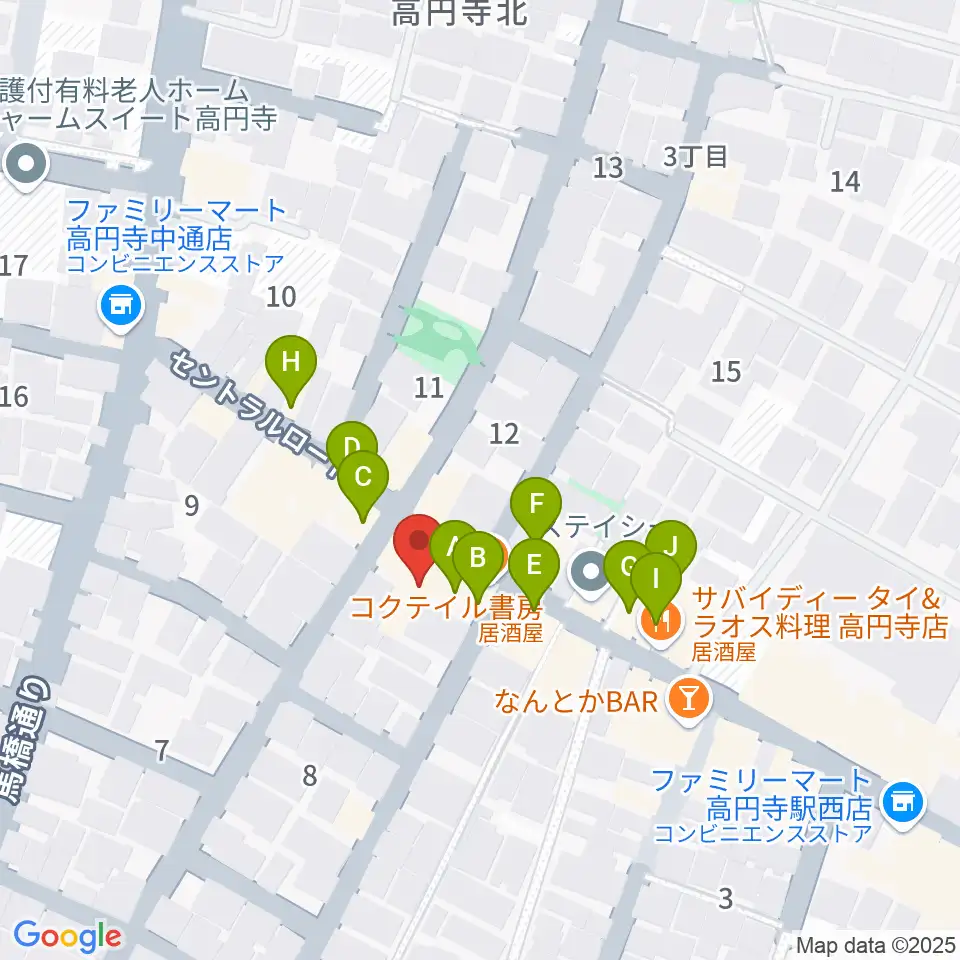 高円寺パンディット周辺のファミレス・ファーストフード一覧地図