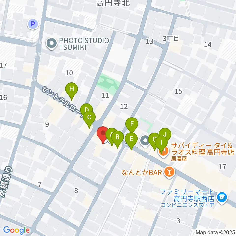 高円寺パンディット周辺のファミレス・ファーストフード一覧地図