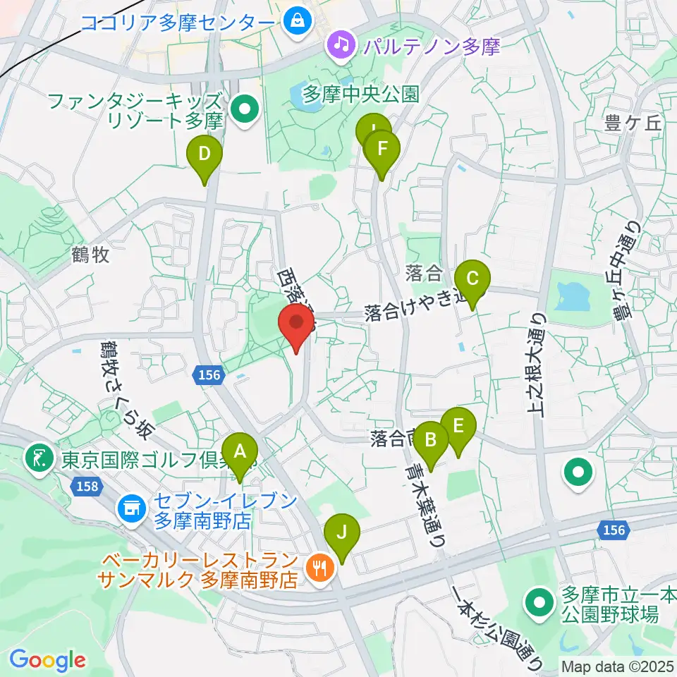 パルナソス多摩 シューベルトホール周辺のファミレス・ファーストフード一覧地図
