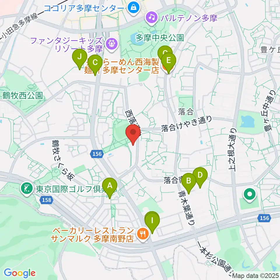 パルナソス多摩 シューベルトホール周辺のファミレス・ファーストフード一覧地図