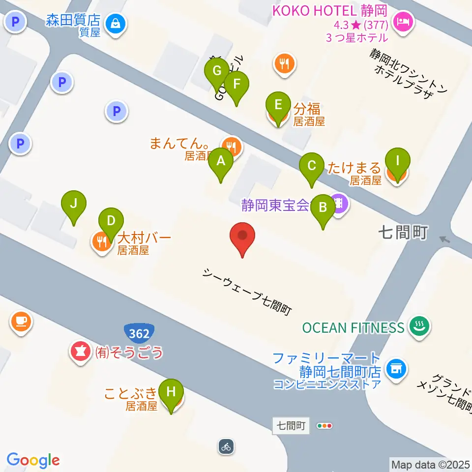 MIRAIEリアン コミュニティホール七間町周辺のファミレス・ファーストフード一覧地図