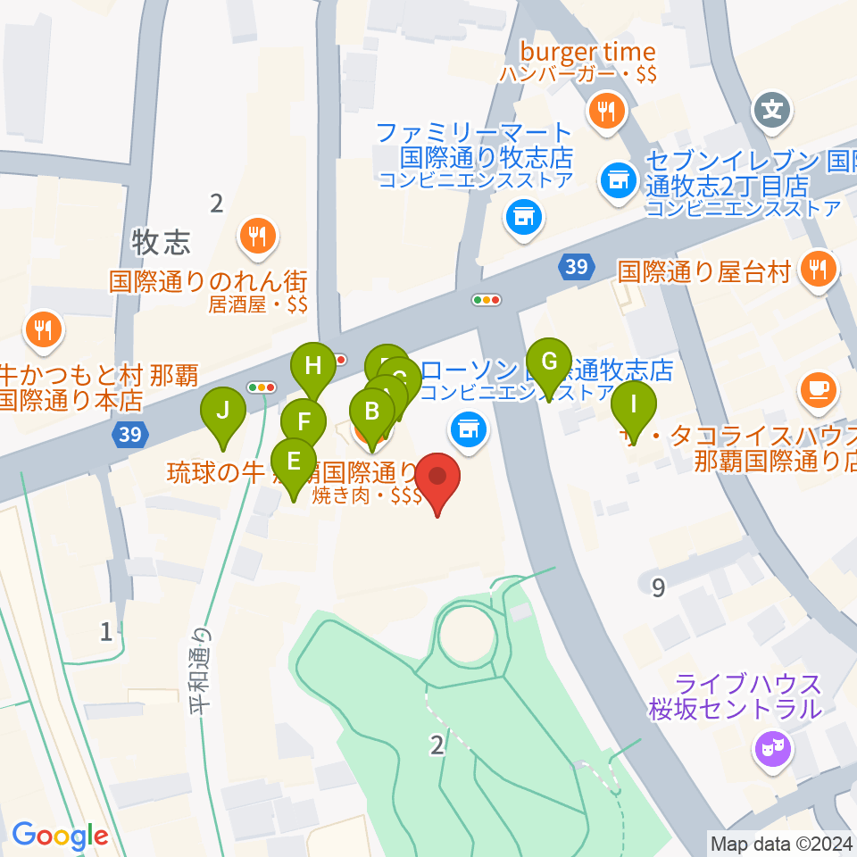 てんぶす那覇周辺のファミレス・ファーストフード一覧地図