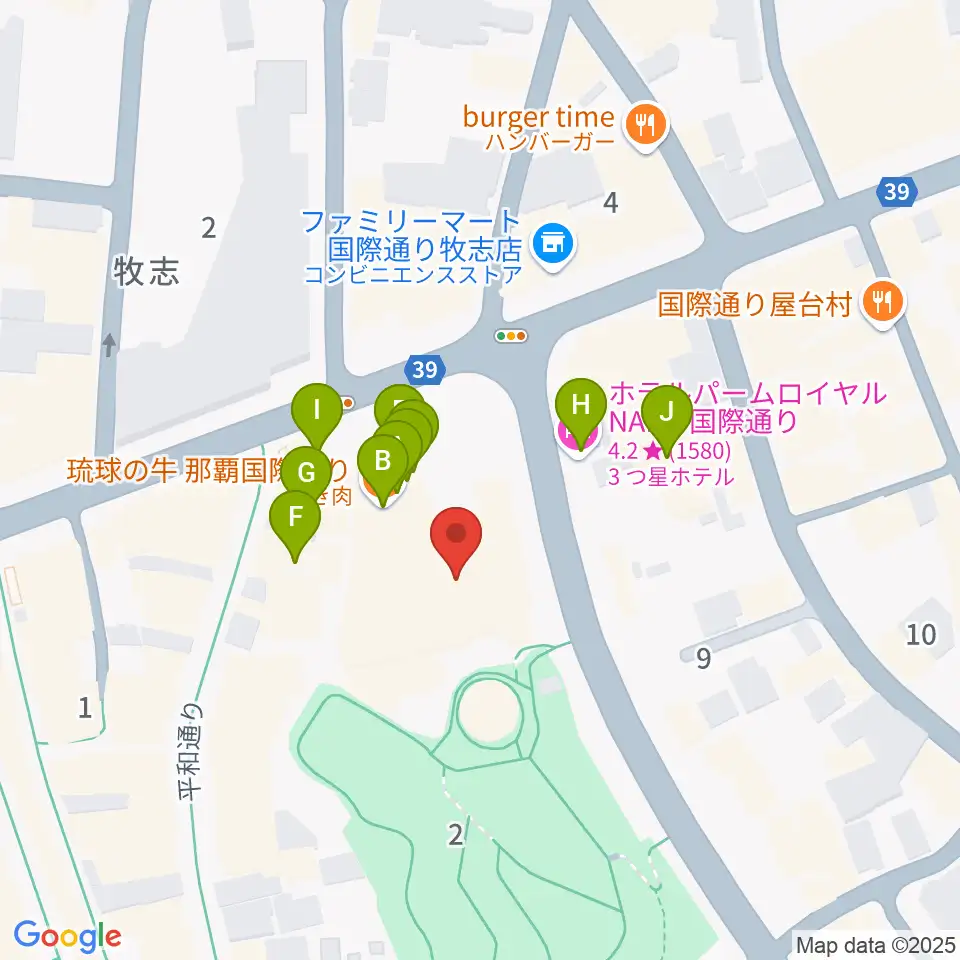 てんぶす那覇周辺のファミレス・ファーストフード一覧地図