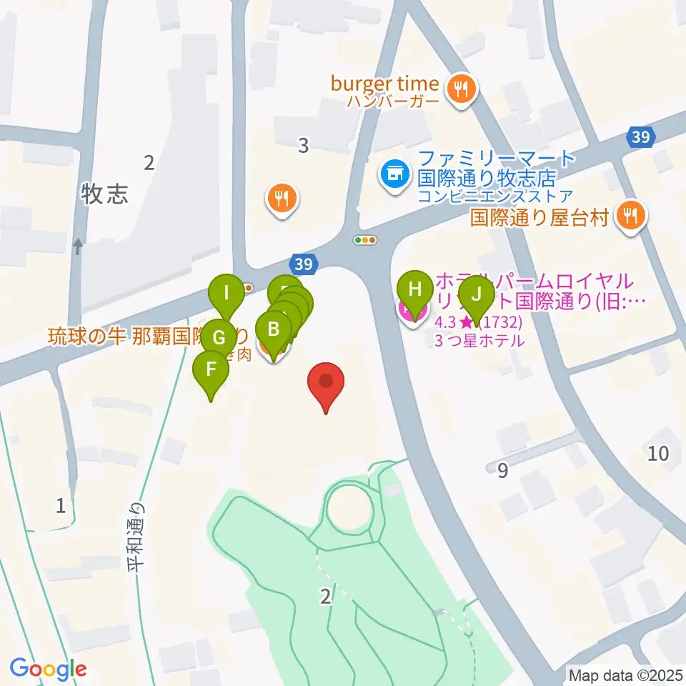 てんぶす那覇周辺のファミレス・ファーストフード一覧地図